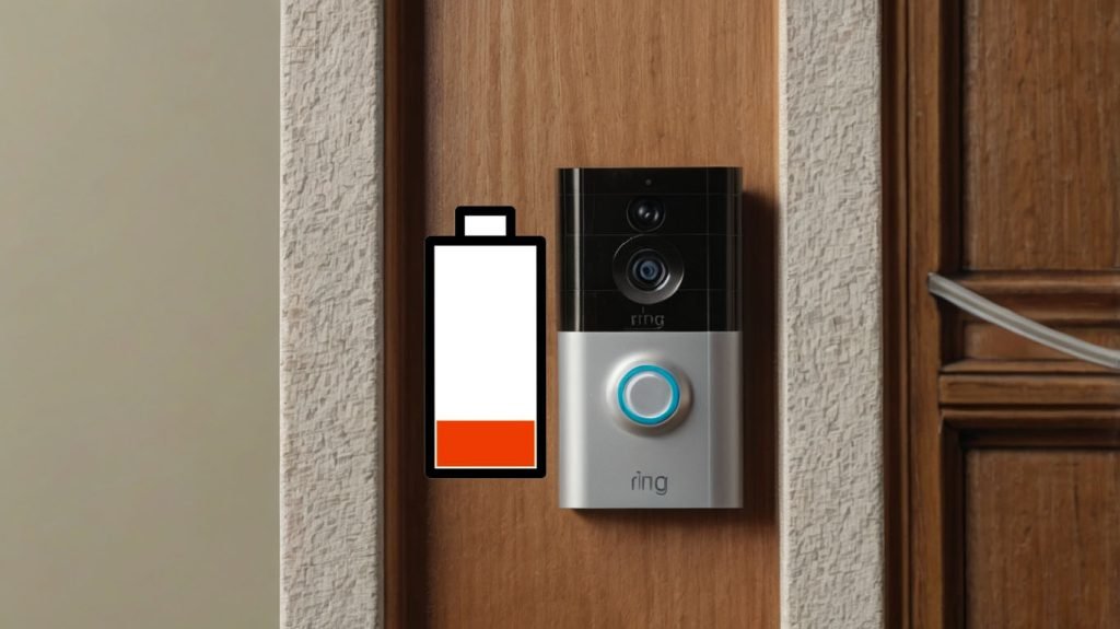 Cámara Ring con batería recargable mostrando la duración promedio de la batería y el proceso de carga