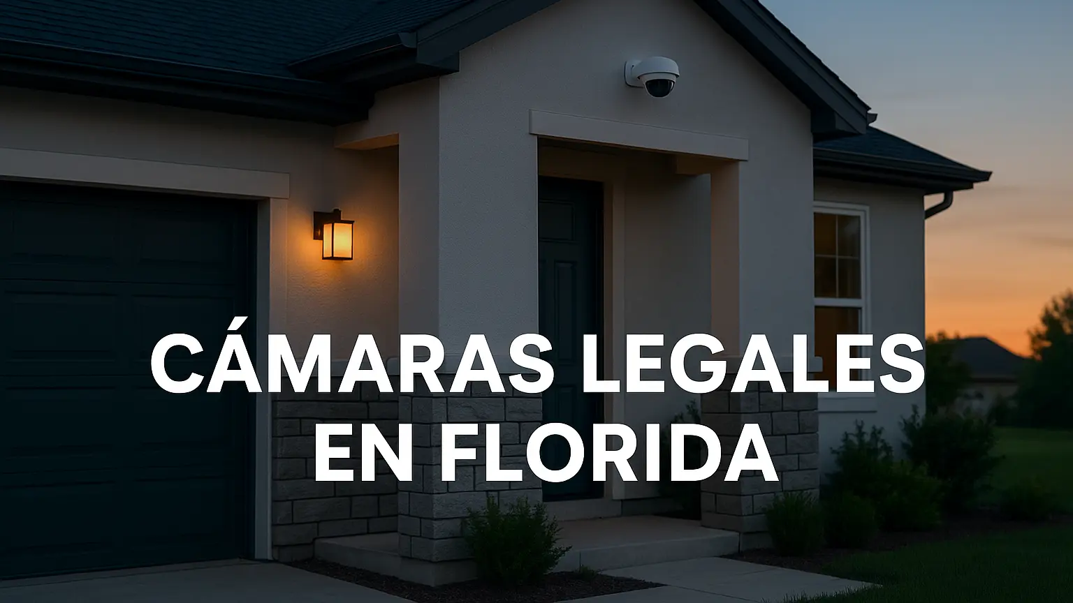 Casa moderna en Miami con cámara domo sobre la entrada; portada del artículo sobre cámaras de seguridad legales en Florida de Sobotzo.